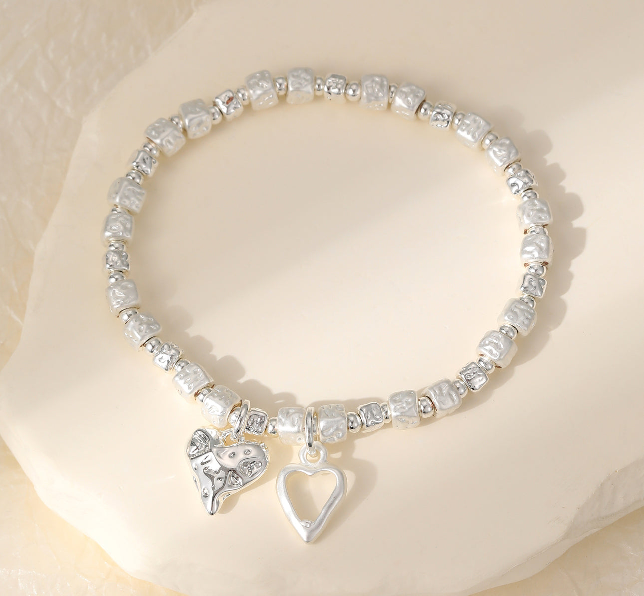 Hammered Bracelet with Heart Charm