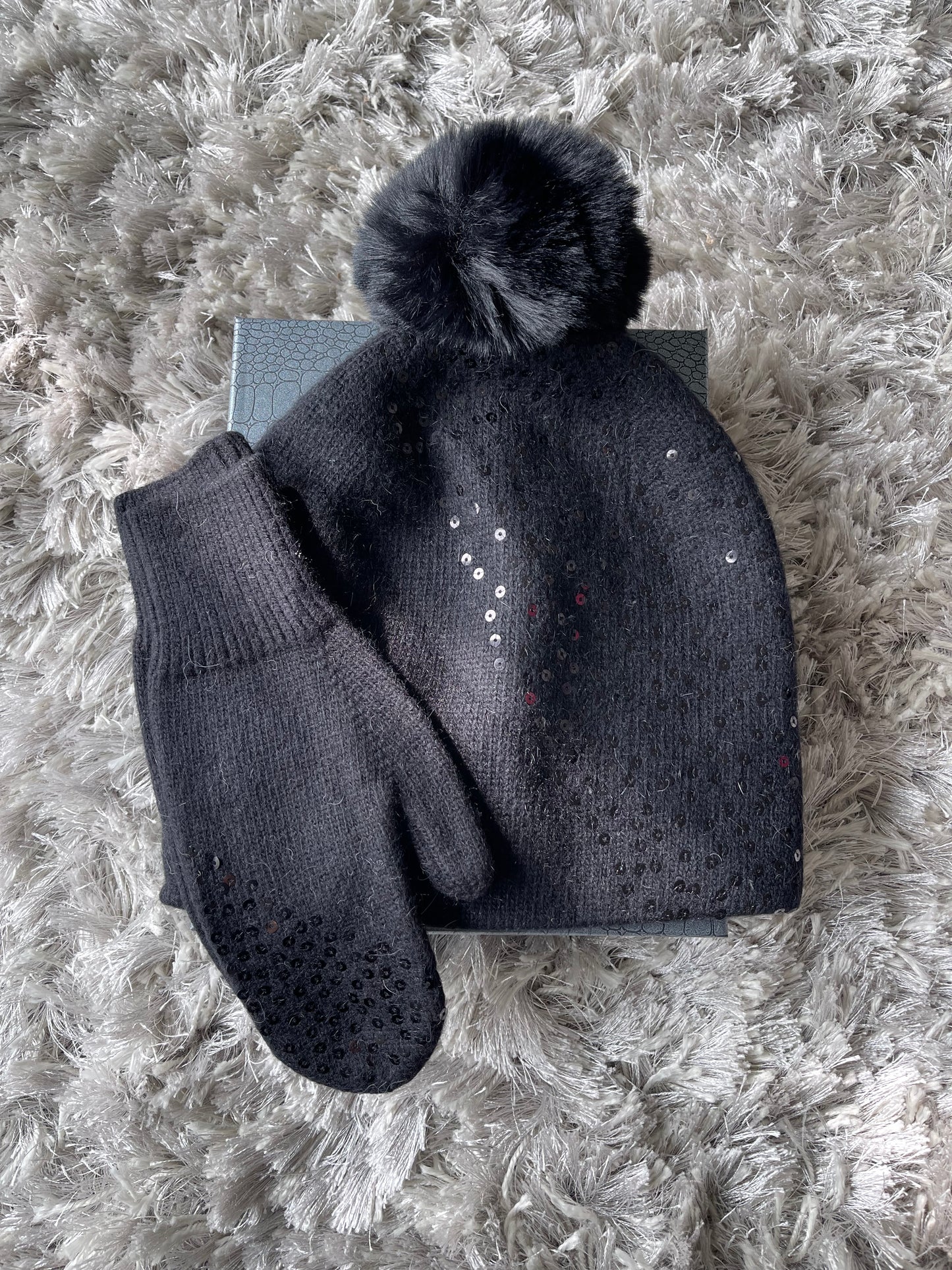 Faux Fur Sparkle Hat / Glove Gift Set