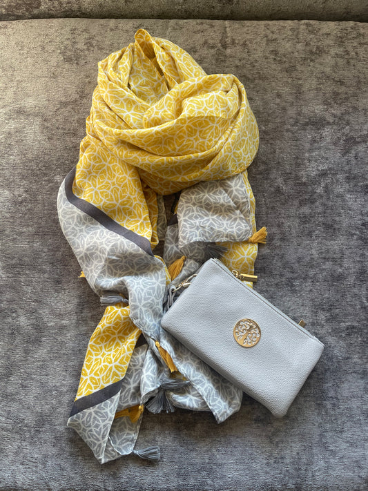 Yellow and Grey Tassel Scarf and Millie Bundle