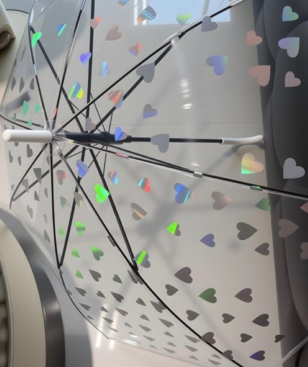 Holographic Heart Clear Umbrella