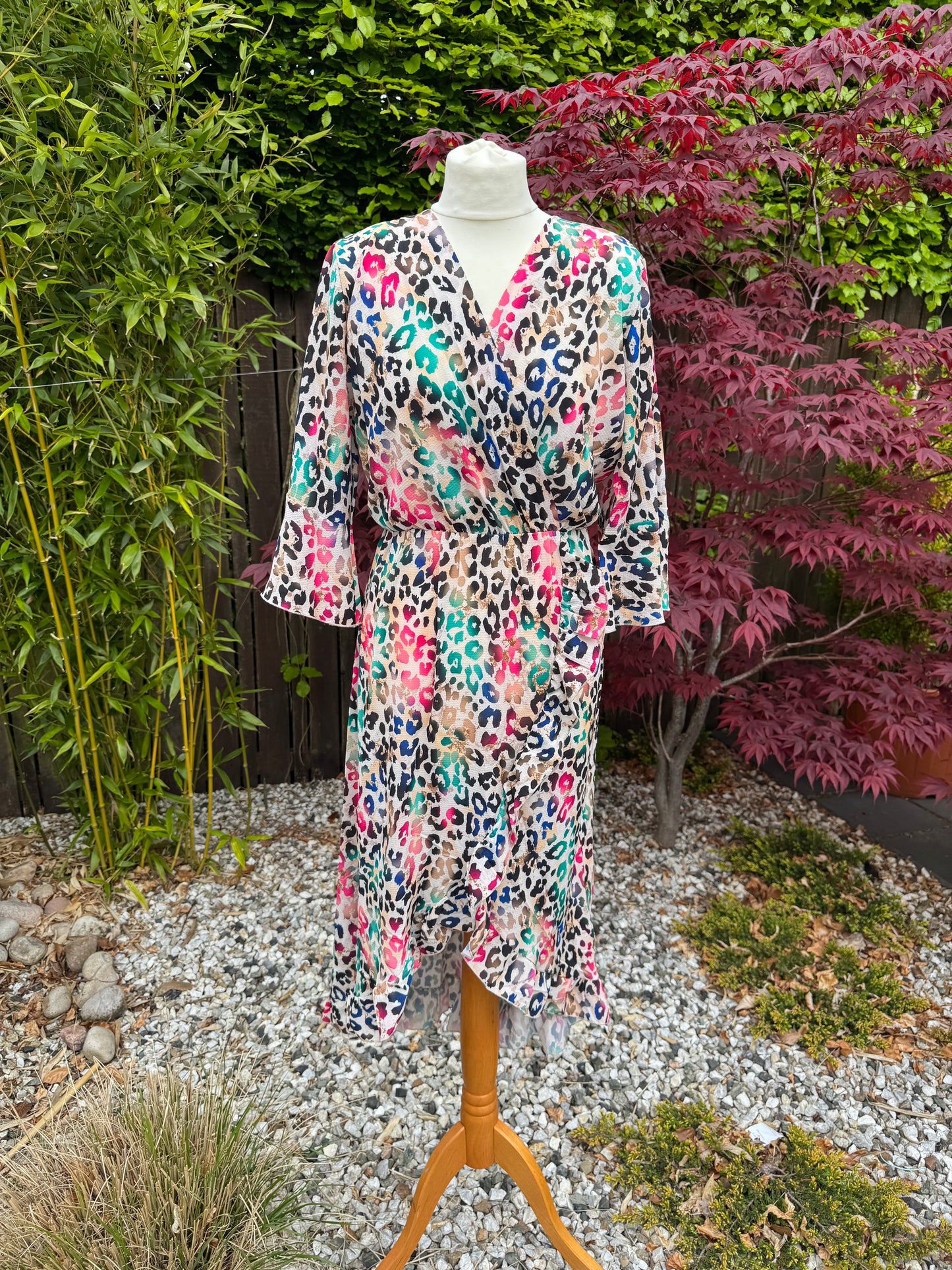 Leopard Faux Wrap Midi Dress