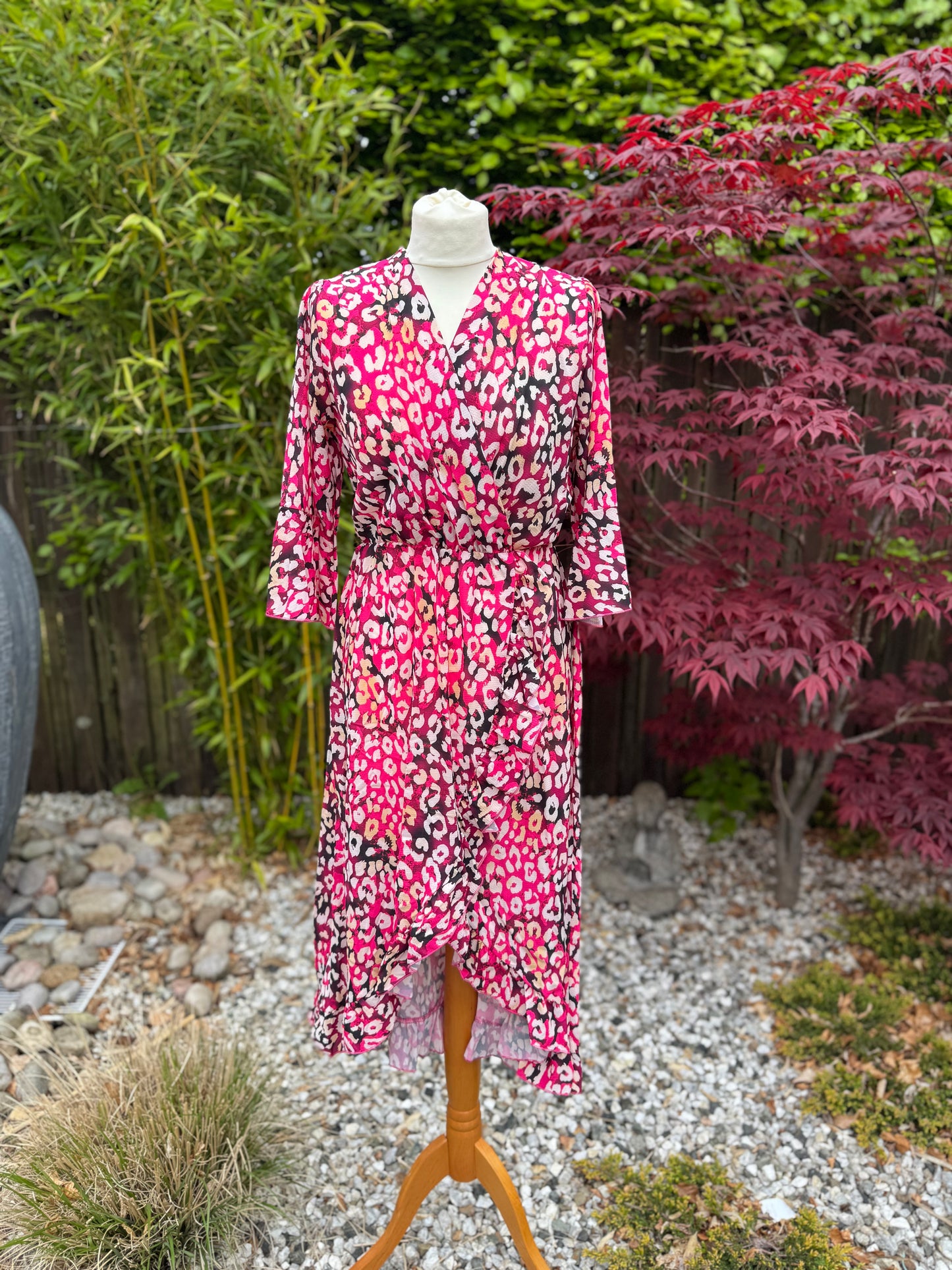 Leopard Faux Wrap Midi Dress
