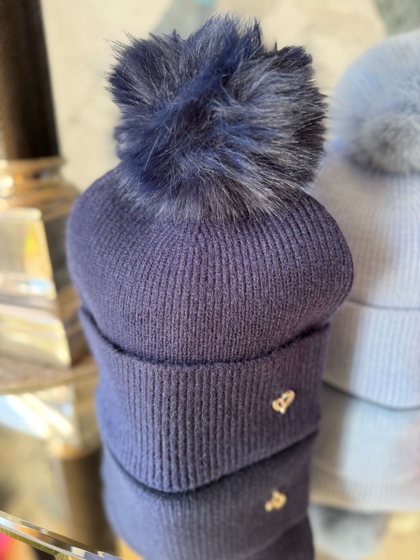 Faux Fur Pom Hat with Heart