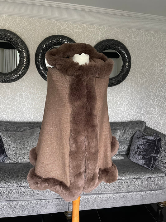 **SALE** Lurex Hooded Cape with Faux Fur Trim - Stock Clearance