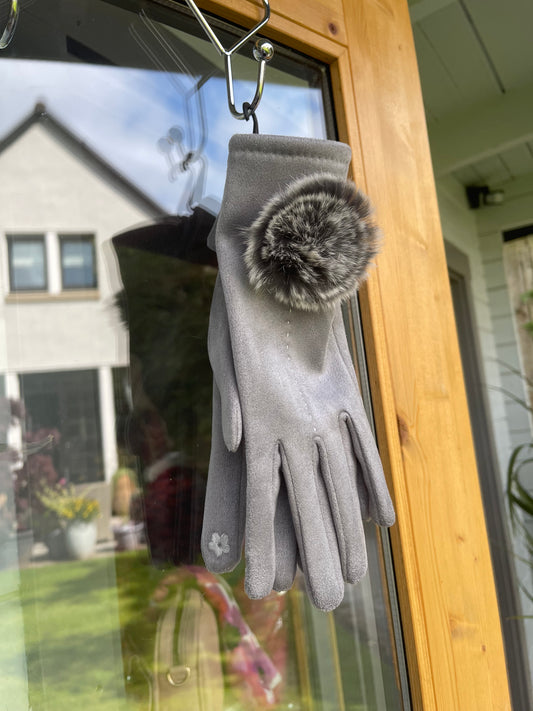 Light Grey Pom Gloves