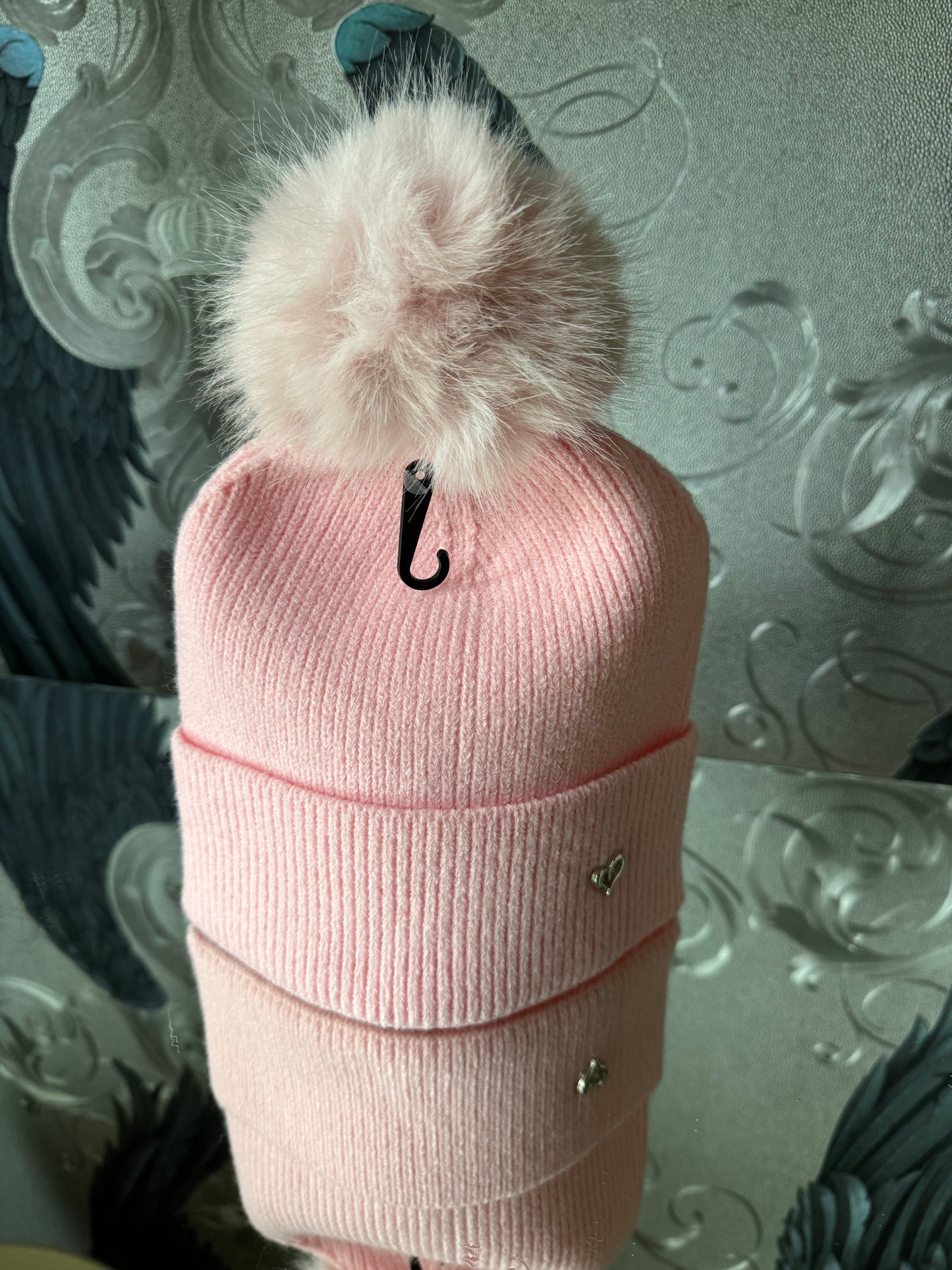 Faux Fur Pom Hat with Heart