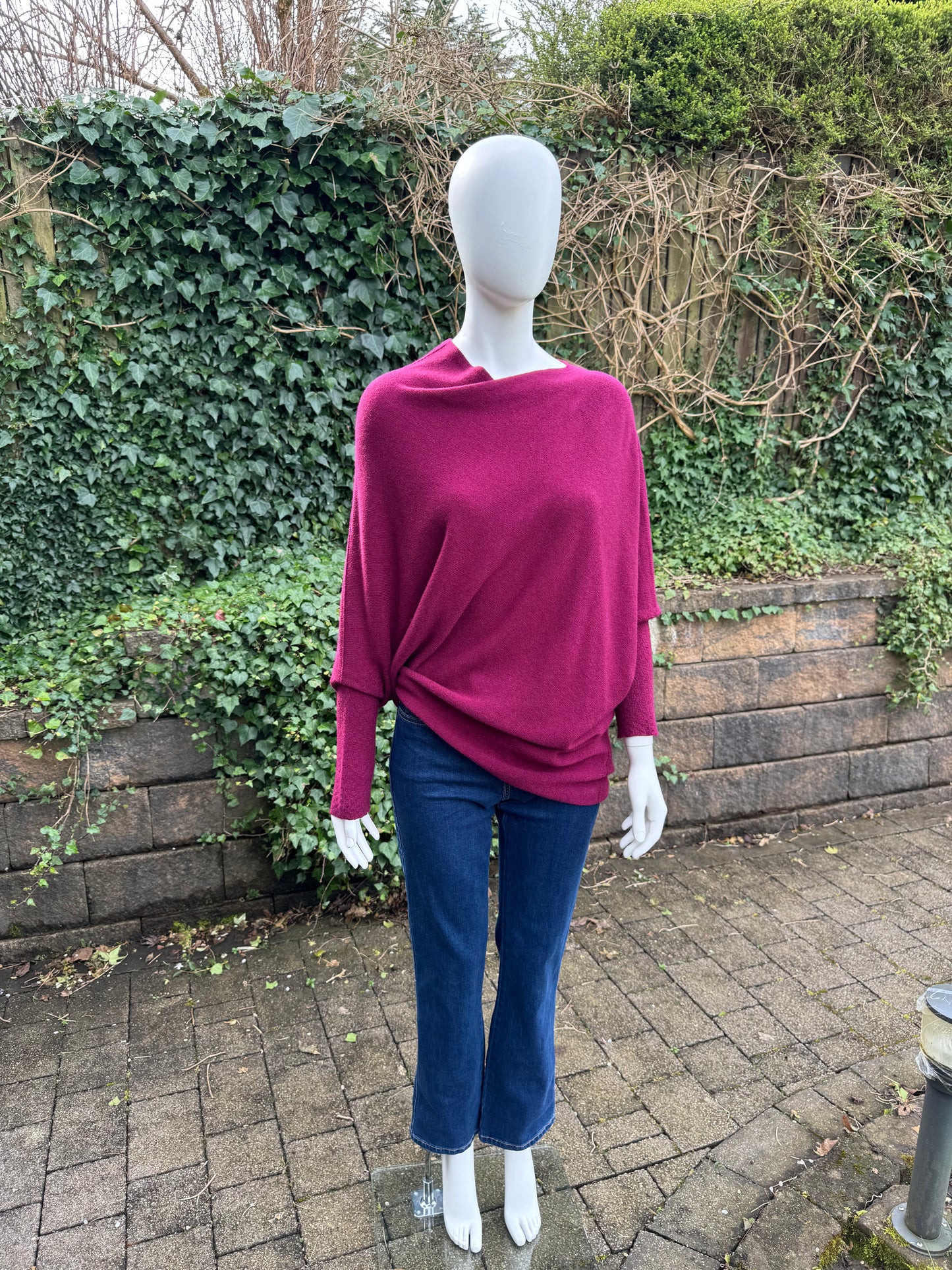 Asymmetrical Jumper with Waffle Sleeve