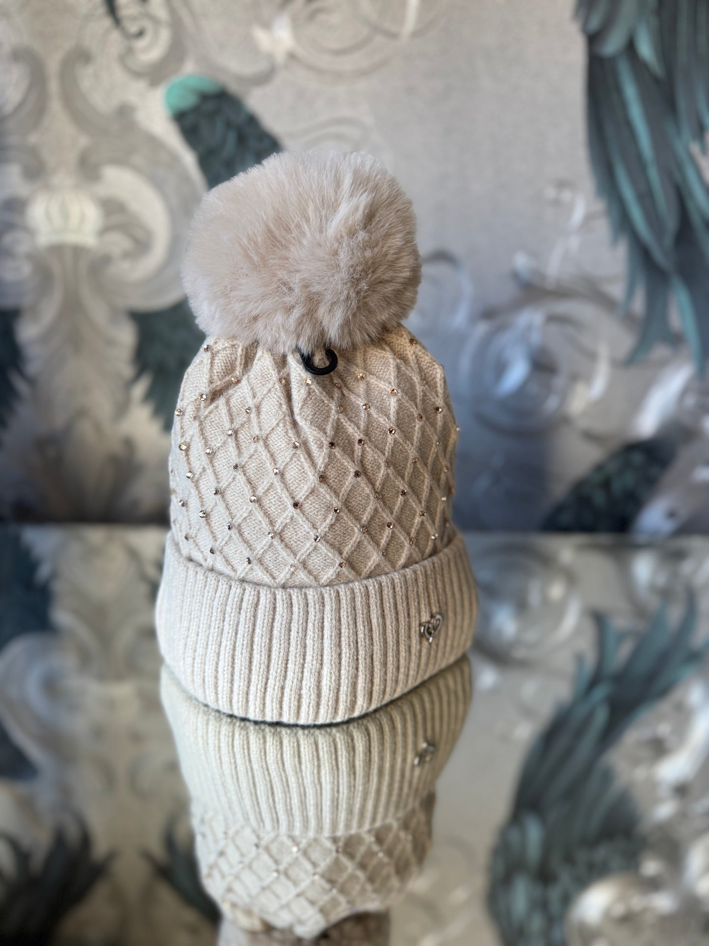Beige Sparkle Fleece Hat