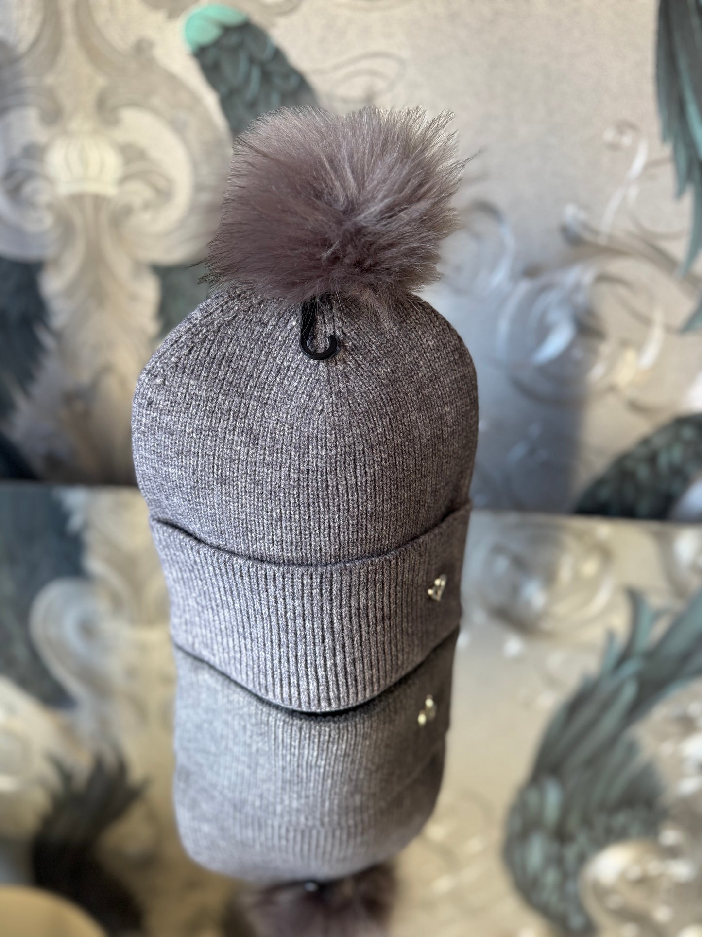 Faux Fur Pom Hat with Heart