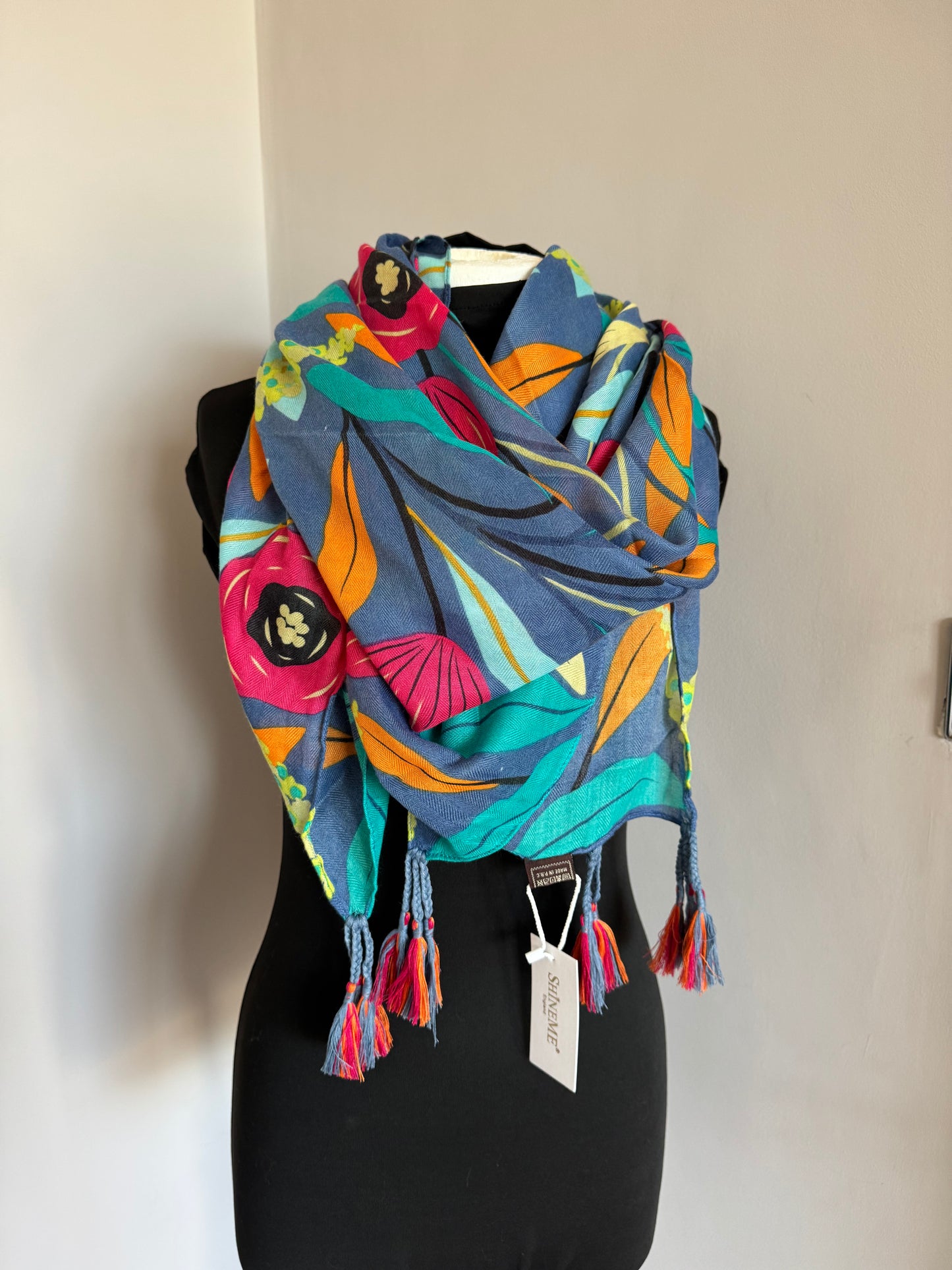 Large Square Tassel Floral Scarf