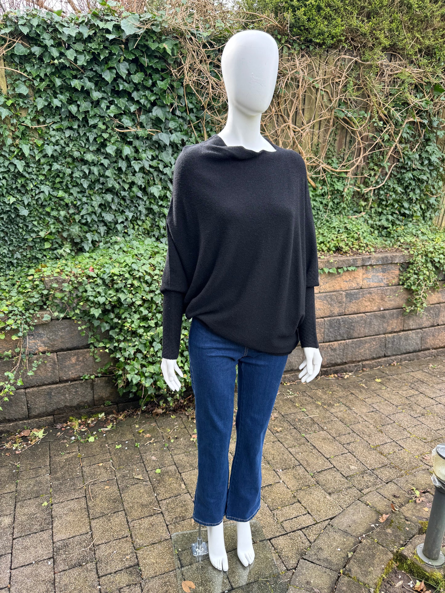 Asymmetrical Jumper with Waffle Sleeve