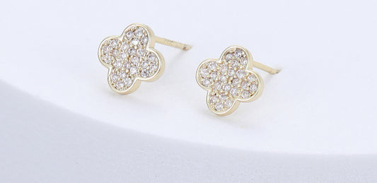 Sparkle Gold Clover Earrings