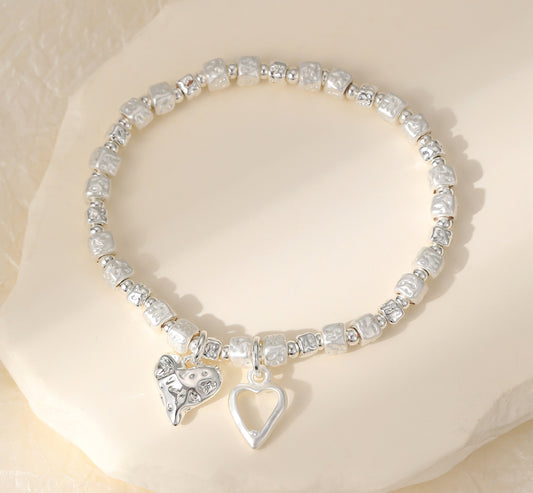 Hammered Bracelet with Heart Charm