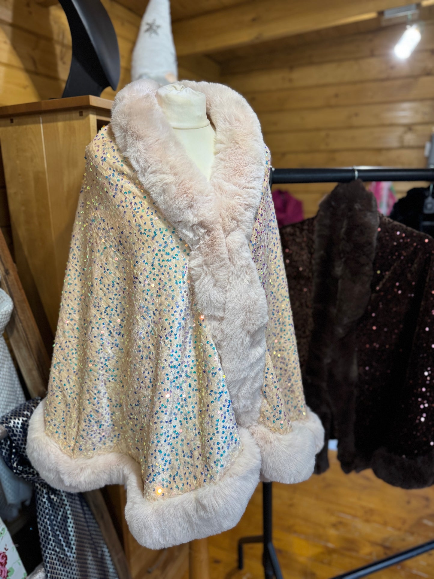 Sequin Fleece Lined Cape