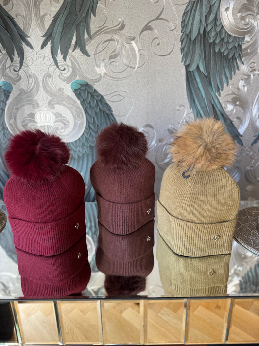 Faux Fur Pom Hat with Heart