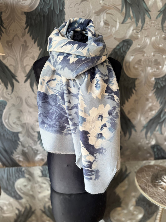 Soft Blue Floral Scarf