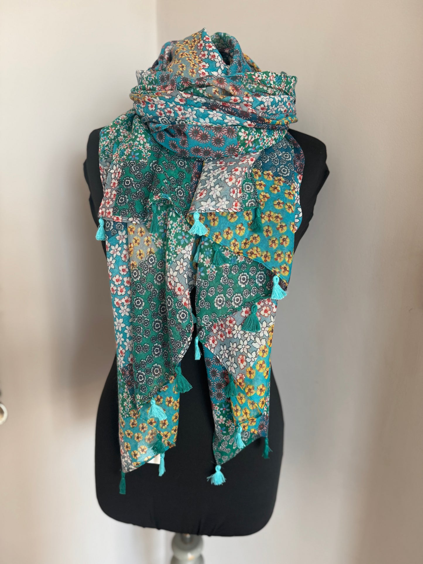 Teal Ditsy Floral Scarf