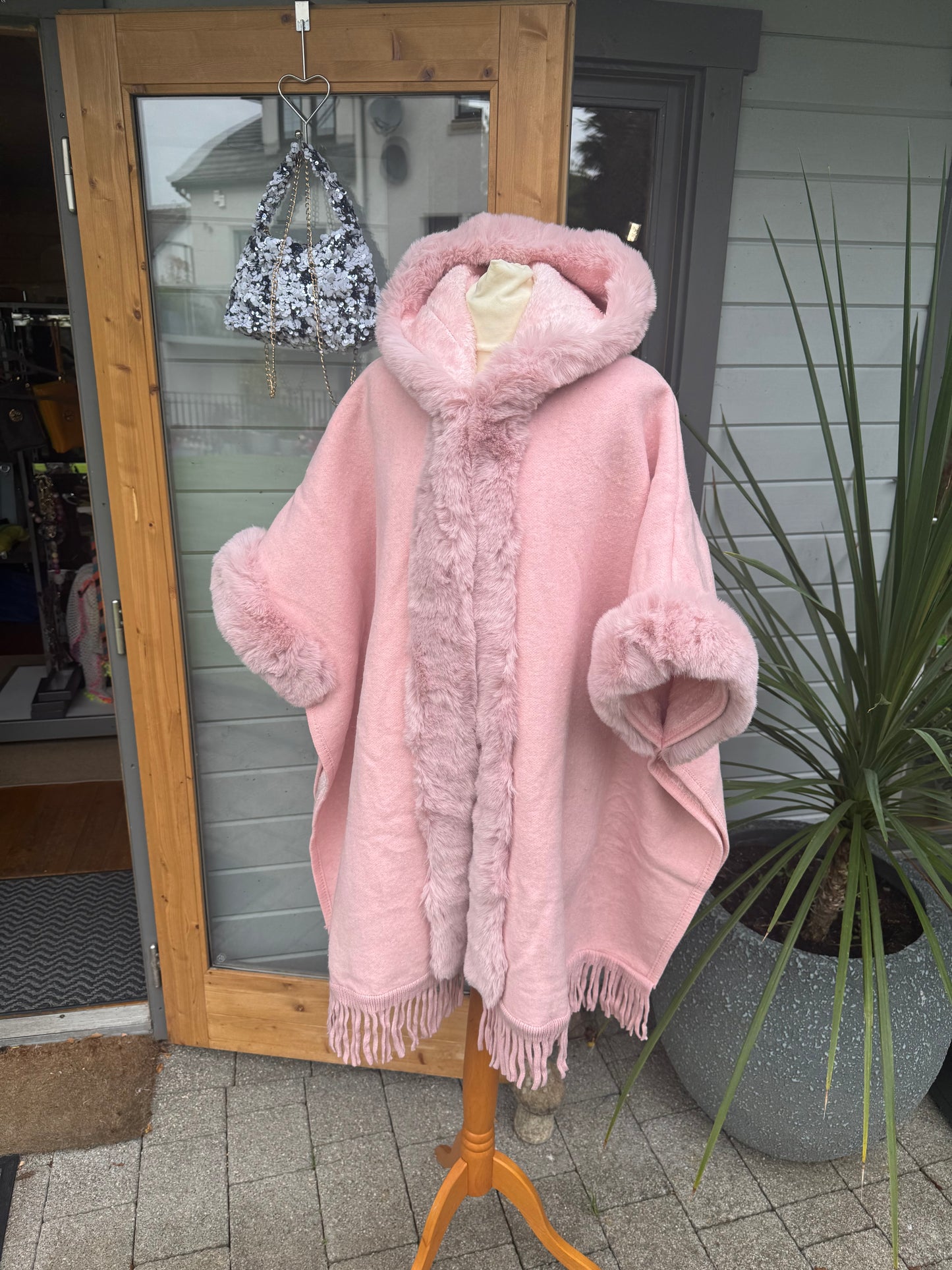 Fleece Lined Poncho with Hood