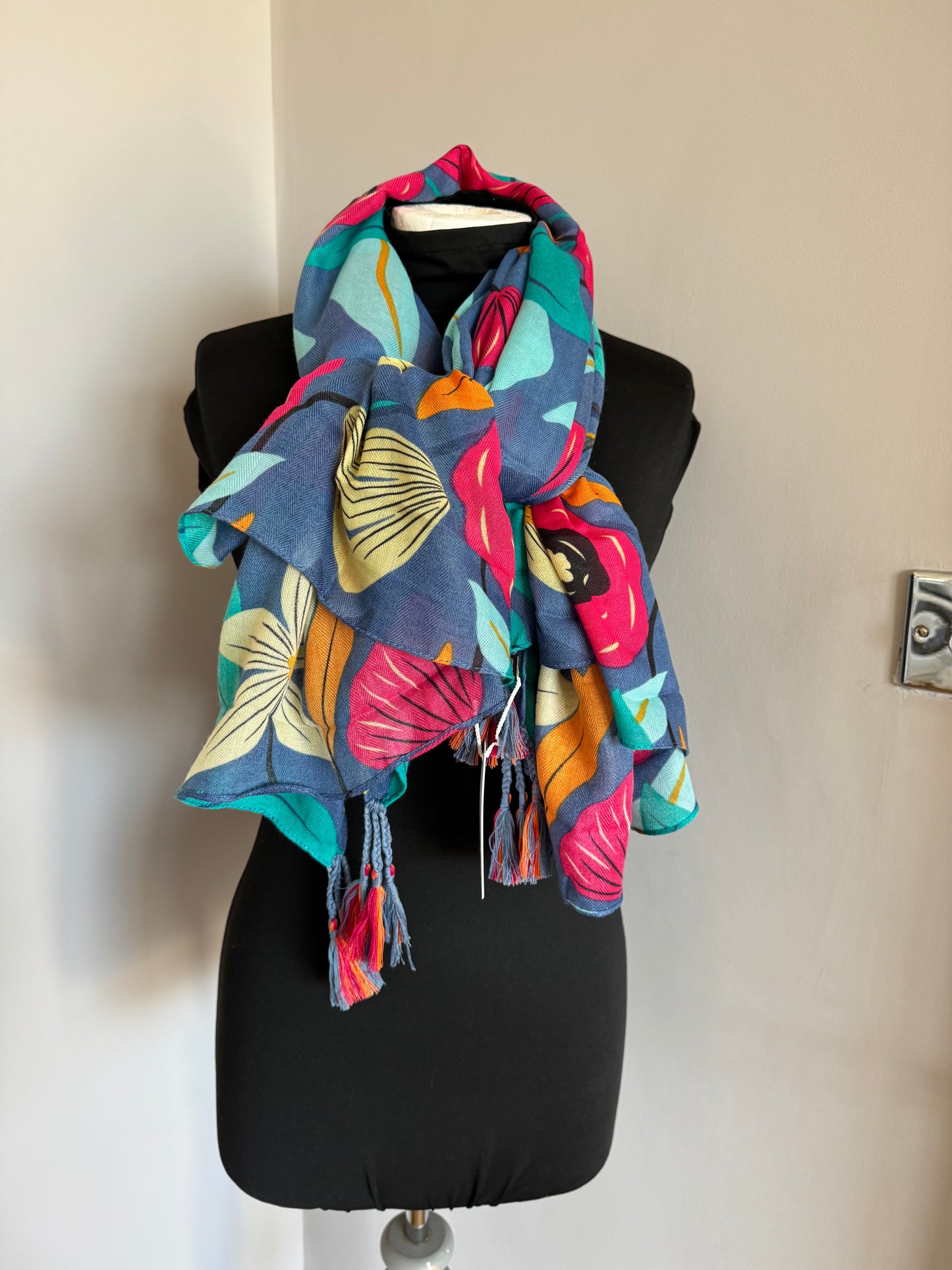 Large Square Tassel Floral Scarf