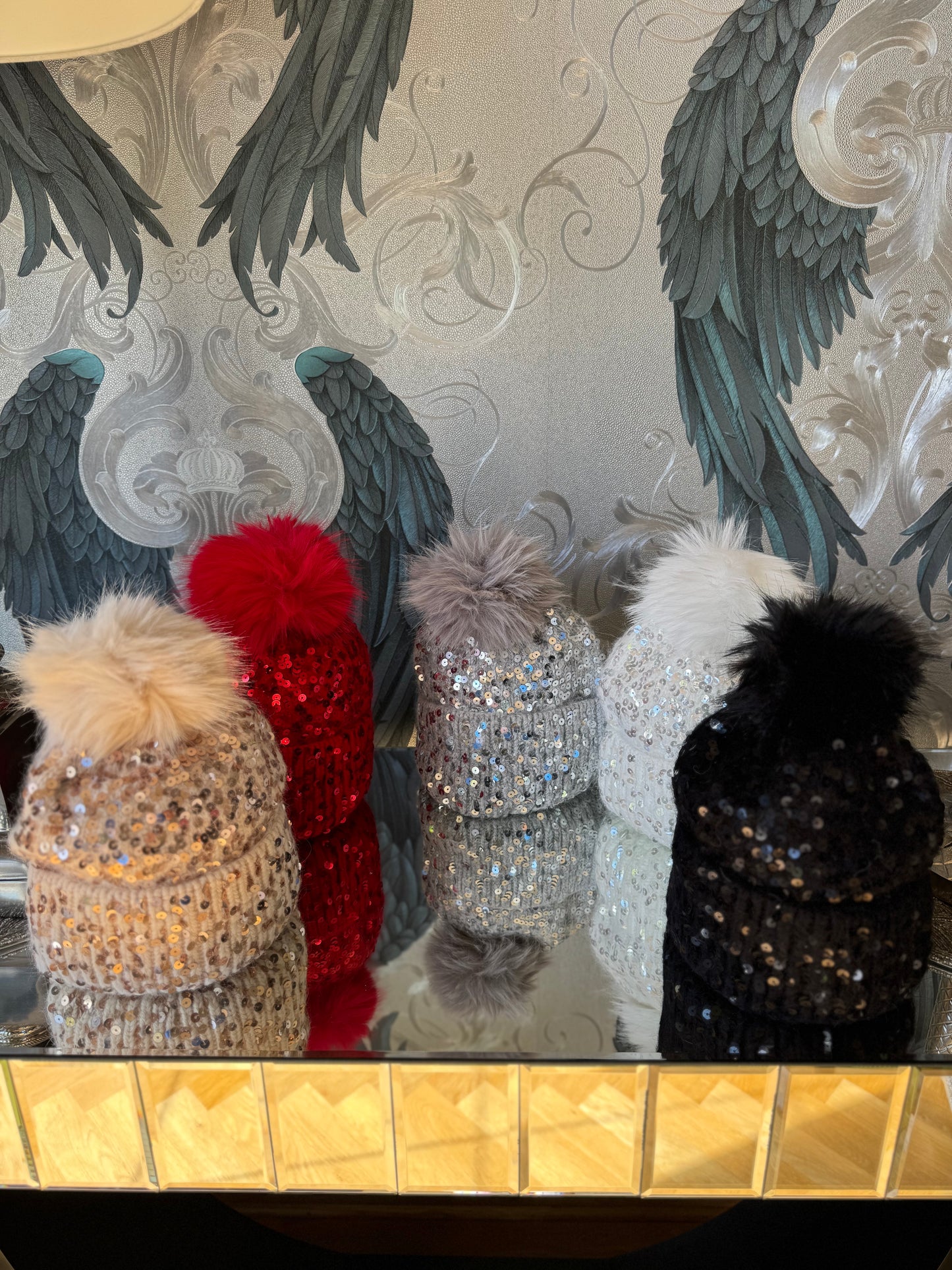 Sequin Faux Fur Pom Hat