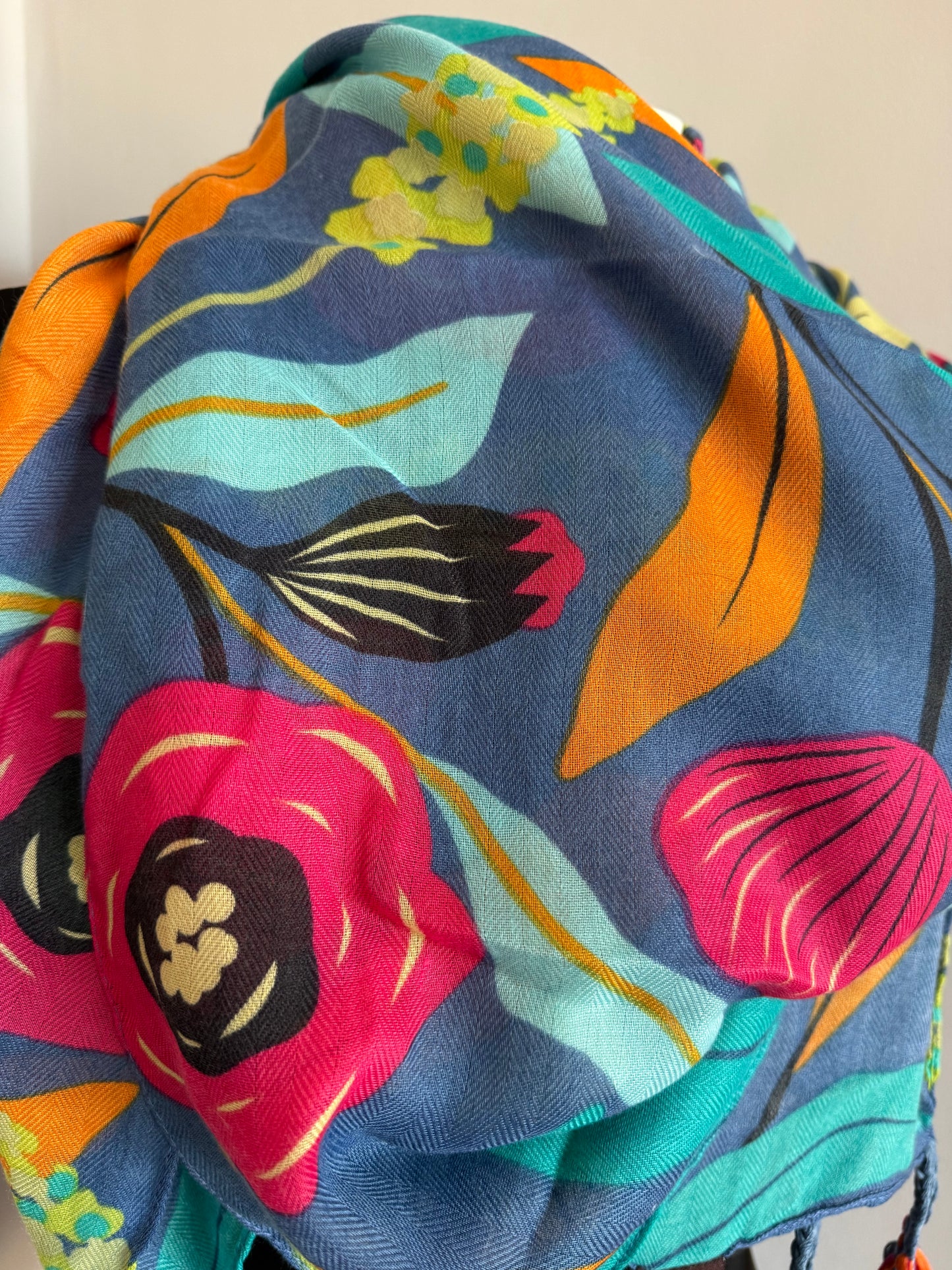 Large Square Tassel Floral Scarf