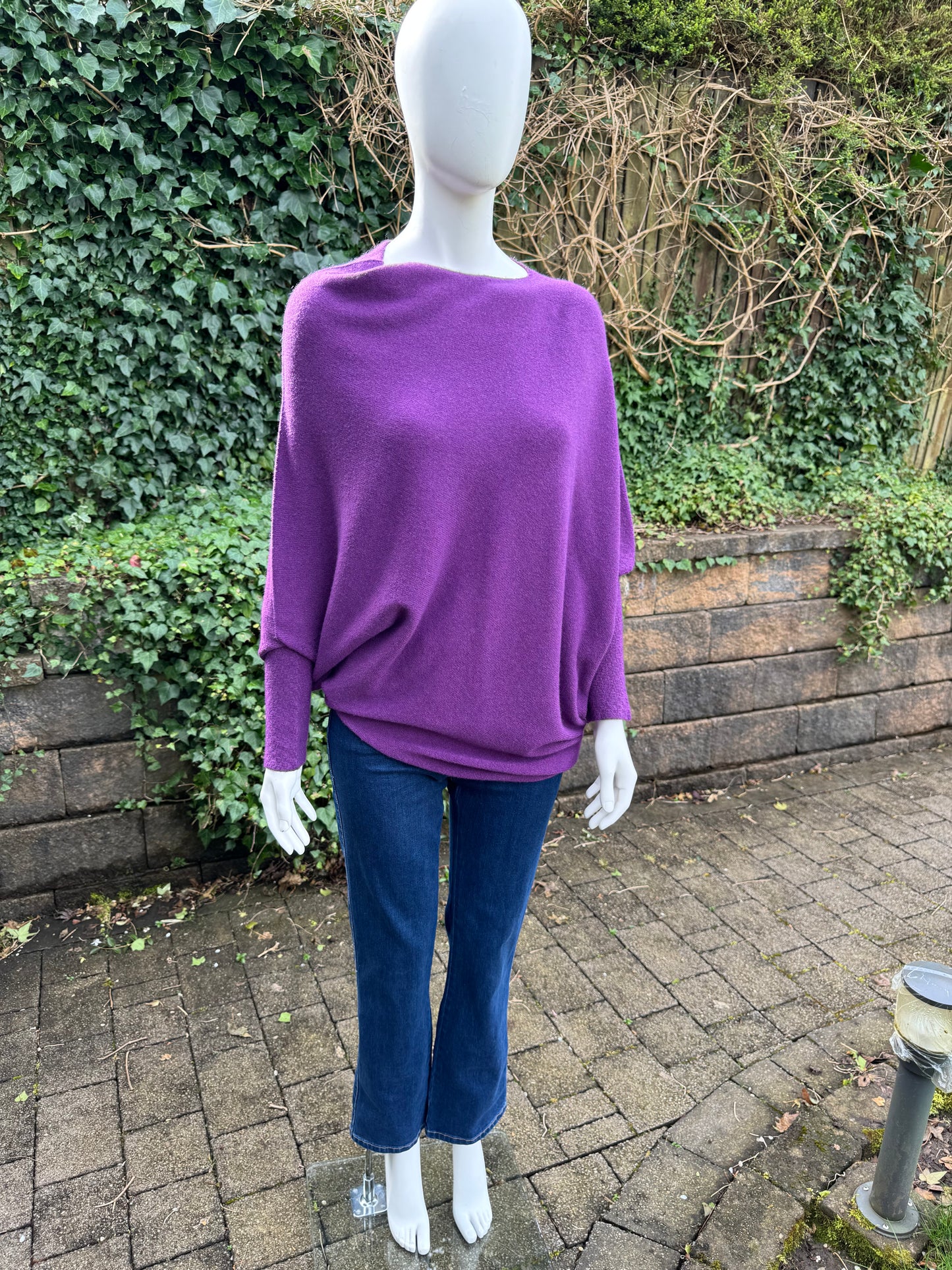 Asymmetrical Jumper with Waffle Sleeve