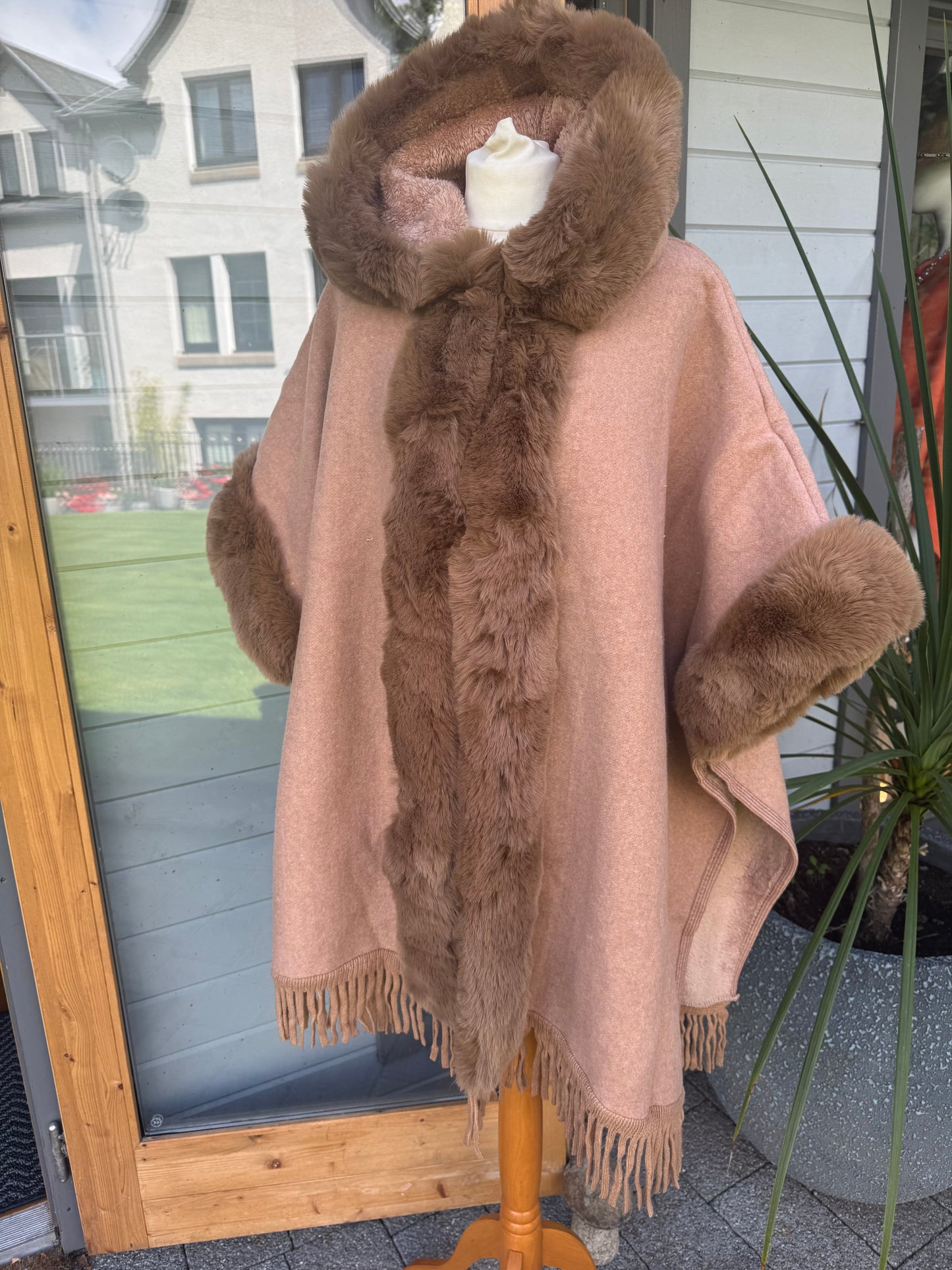 Fleece Lined Poncho with Hood