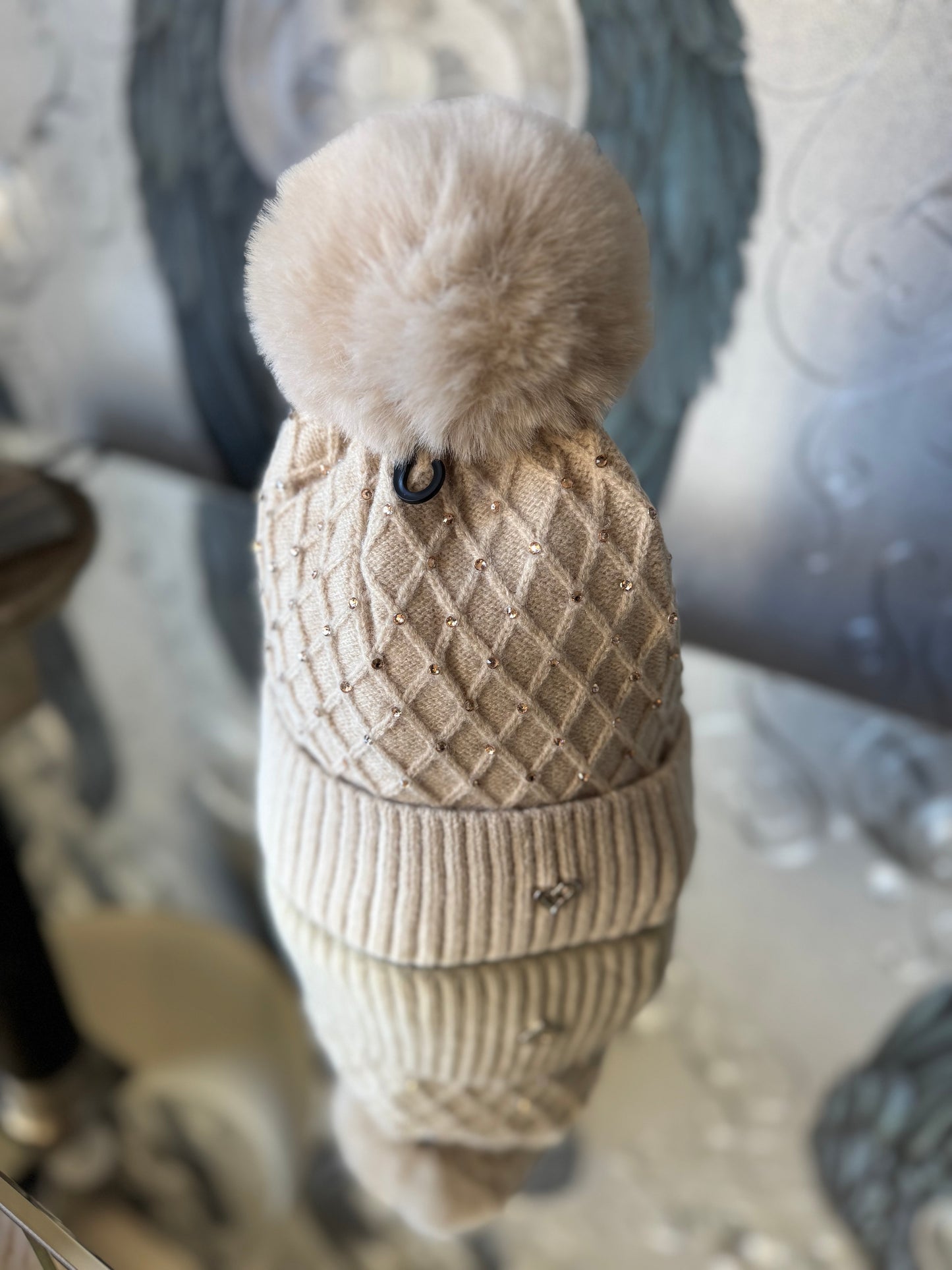 Beige Sparkle Fleece Hat