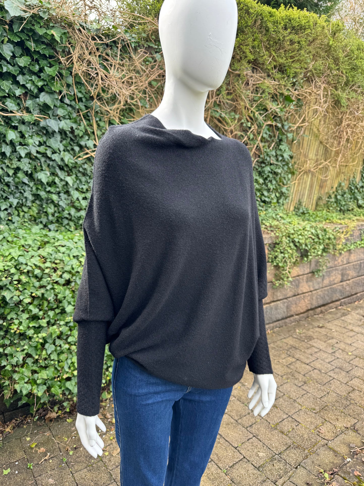 Asymmetrical Jumper with Waffle Sleeve