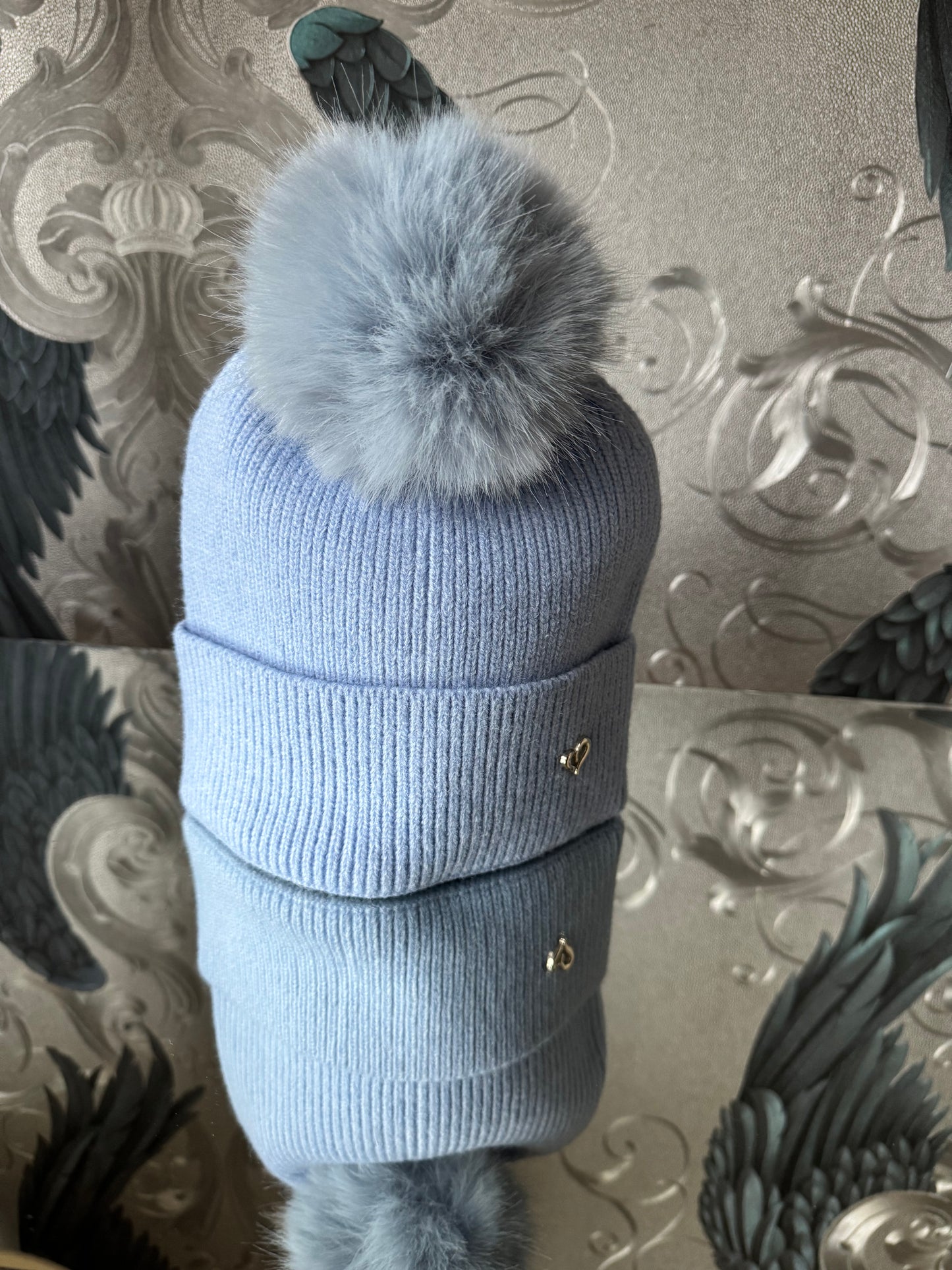 Faux Fur Pom Hat with Heart