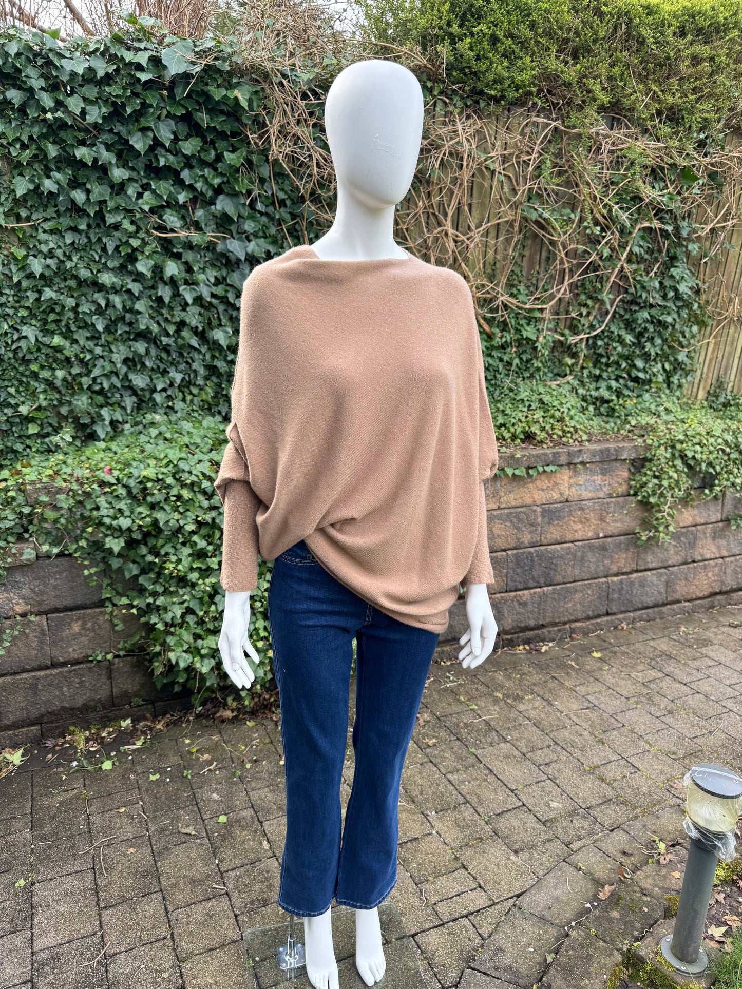 Asymmetrical Jumper with Waffle Sleeve