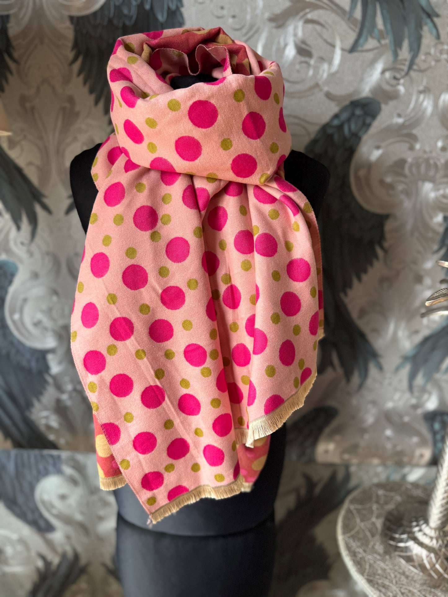 Pink and Lime Polka Dot Scarf