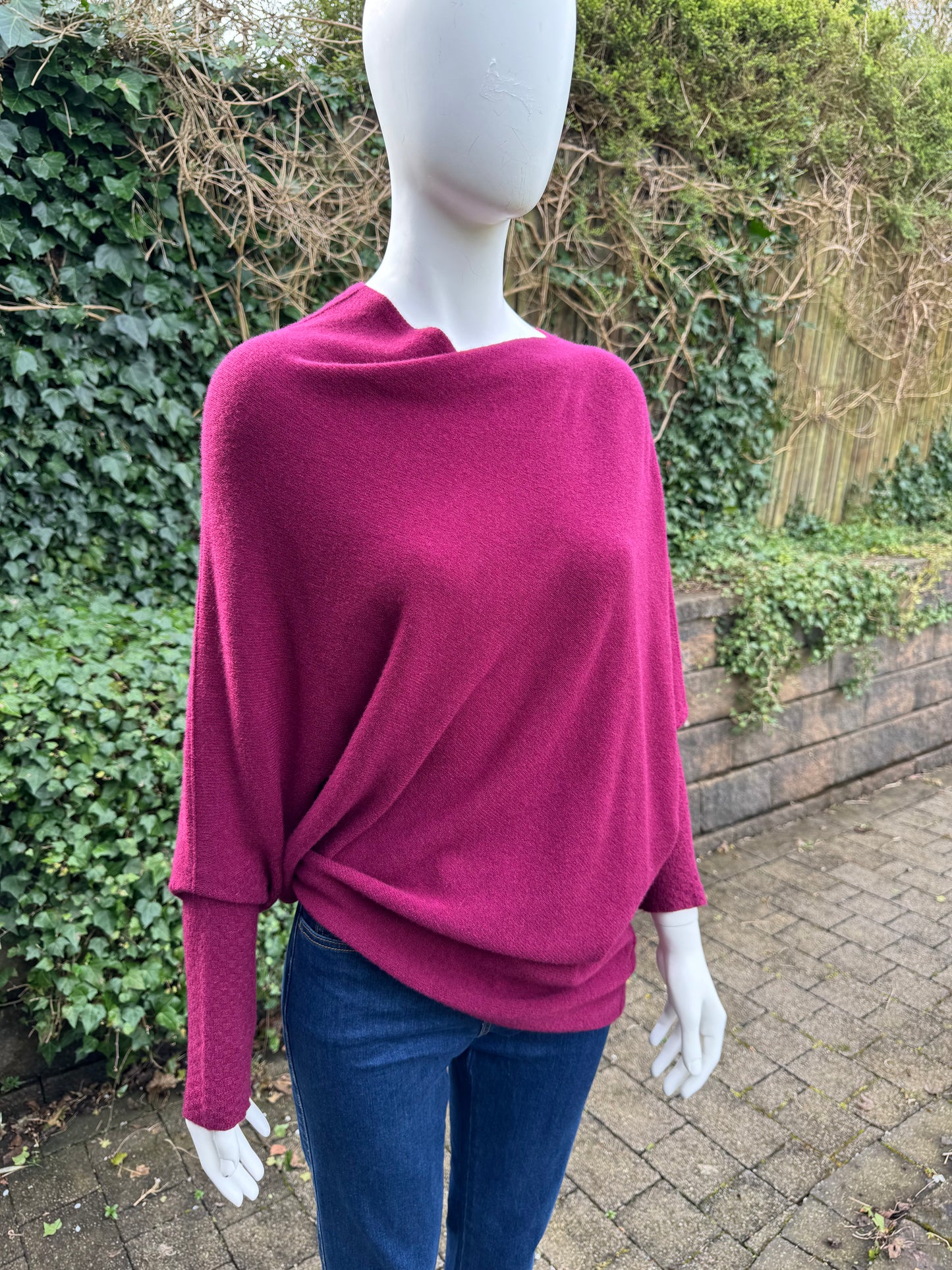 Asymmetrical Jumper with Waffle Sleeve