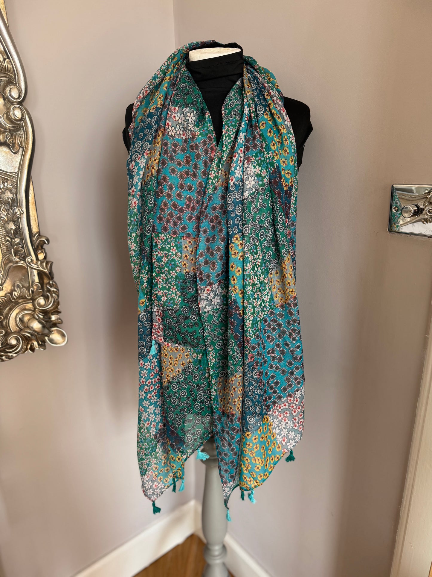 Teal Ditsy Floral Scarf