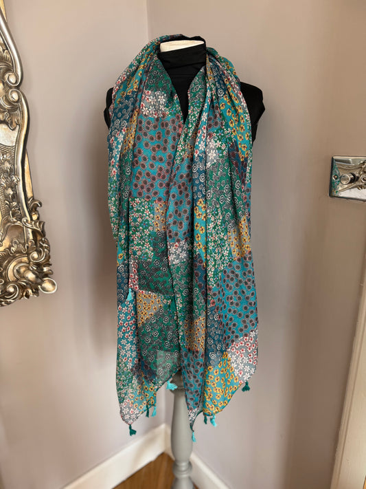 Teal Ditsy Floral Scarf
