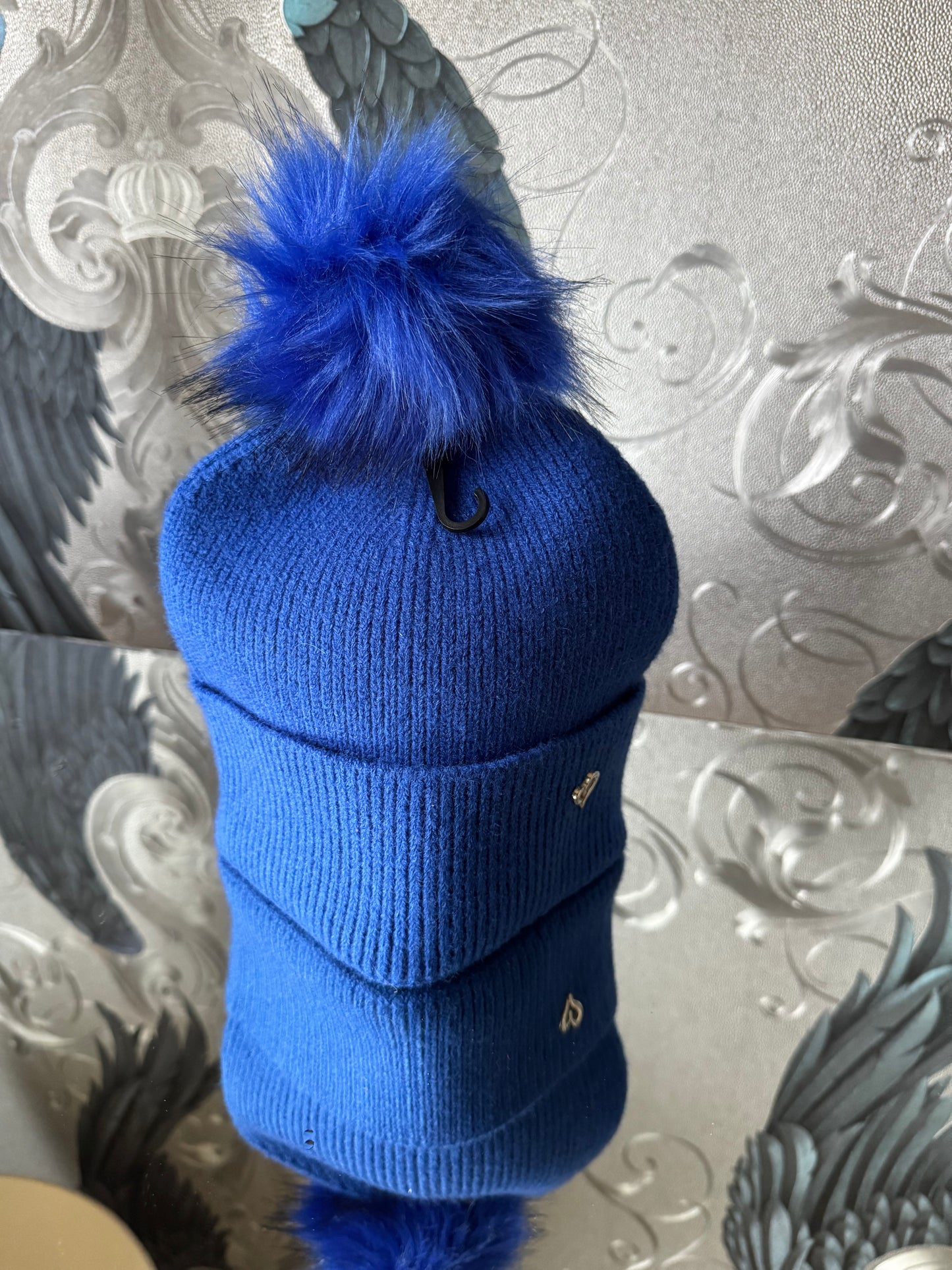 Faux Fur Pom Hat with Heart