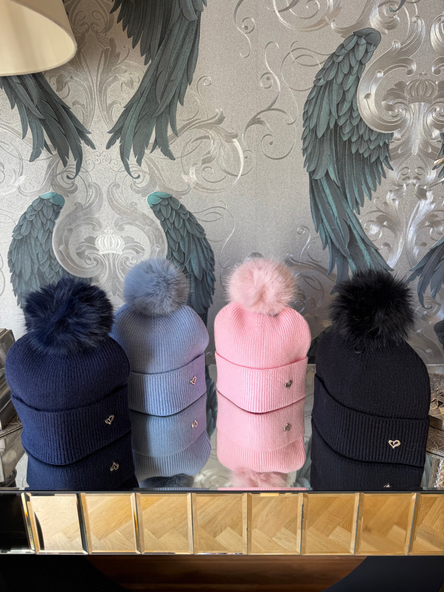 Faux Fur Pom Hat with Heart
