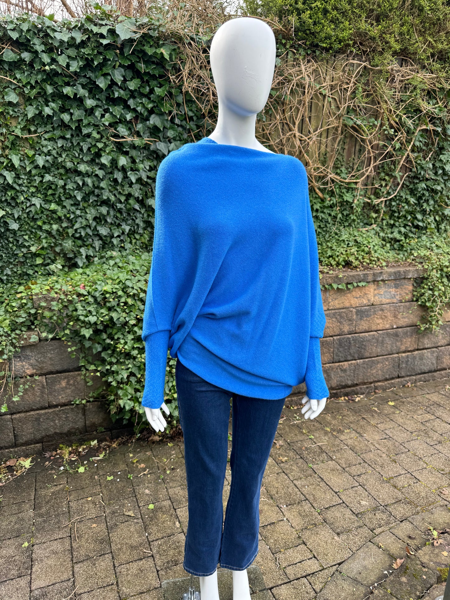 Asymmetrical Jumper with Waffle Sleeve