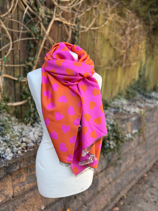 Pink and Orange Heart Scarf