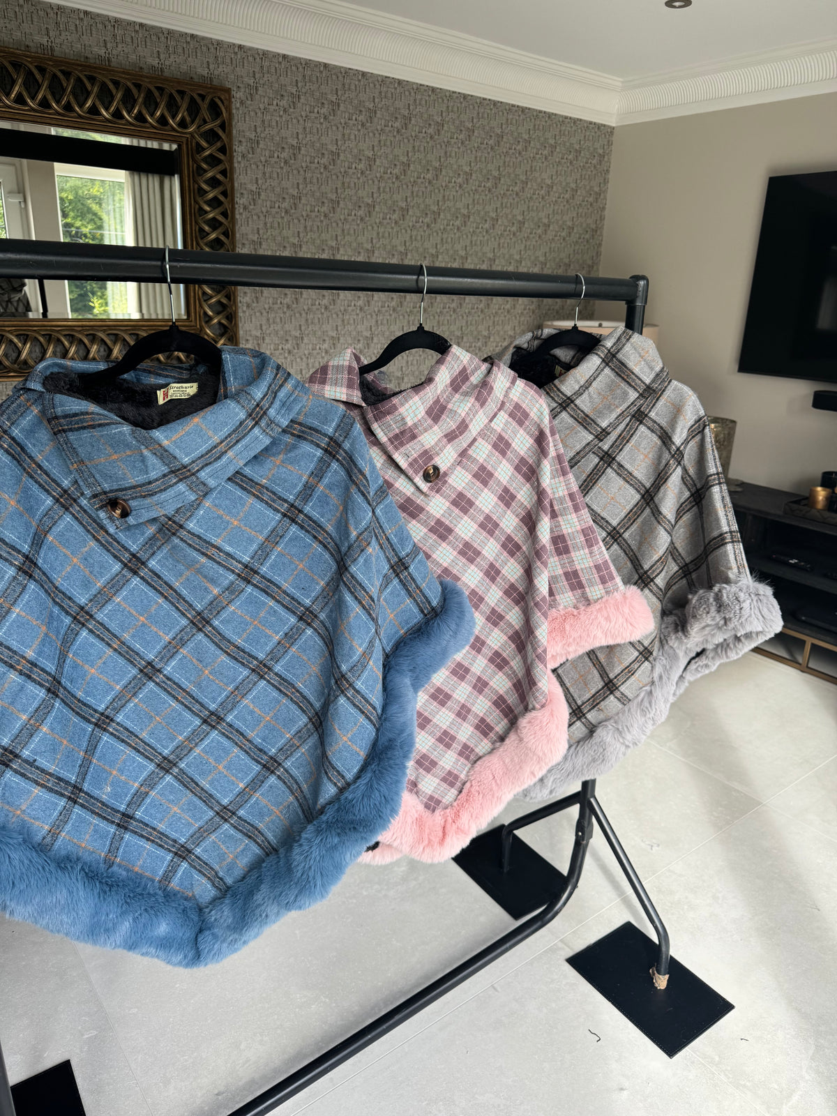 Fleece Lined Tartan Poncho