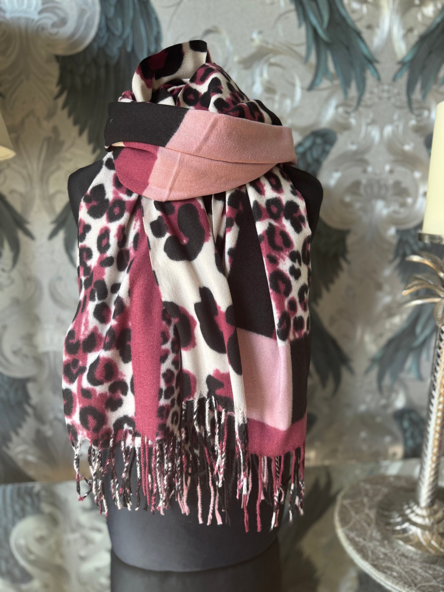 Rose and Pink Leopard Scarf