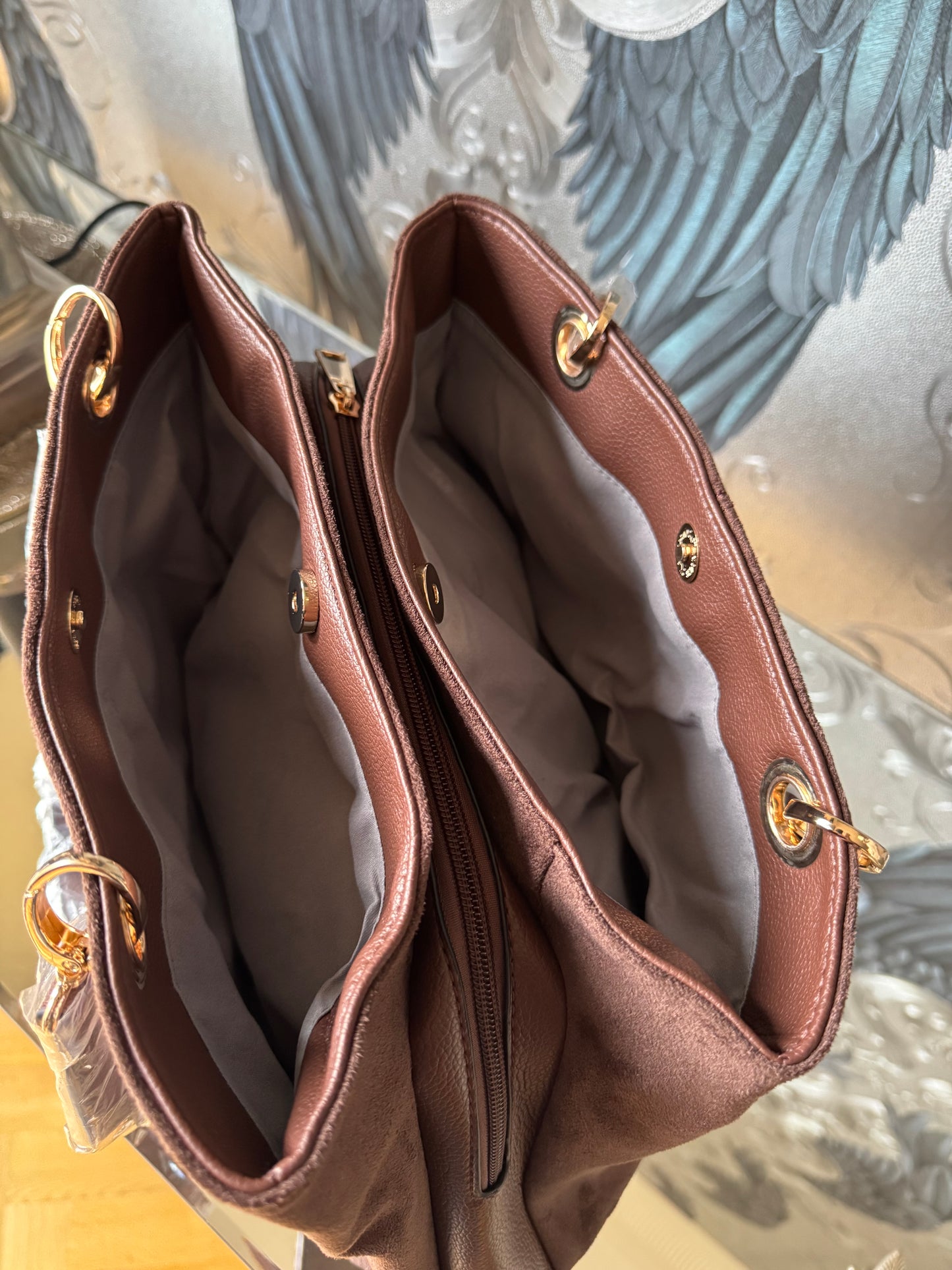 Vegan Suede Trio Handbag