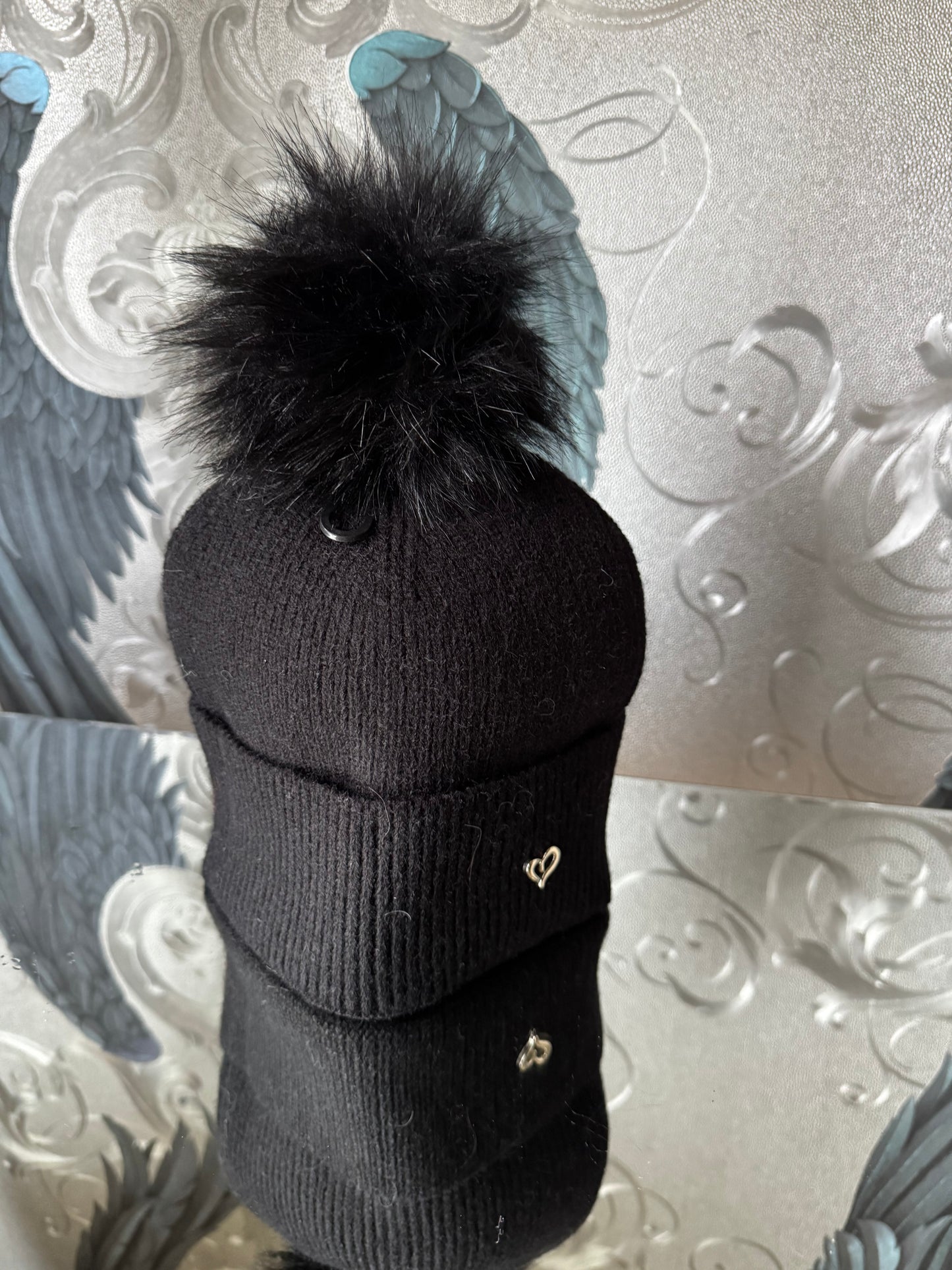 Faux Fur Pom Hat with Heart