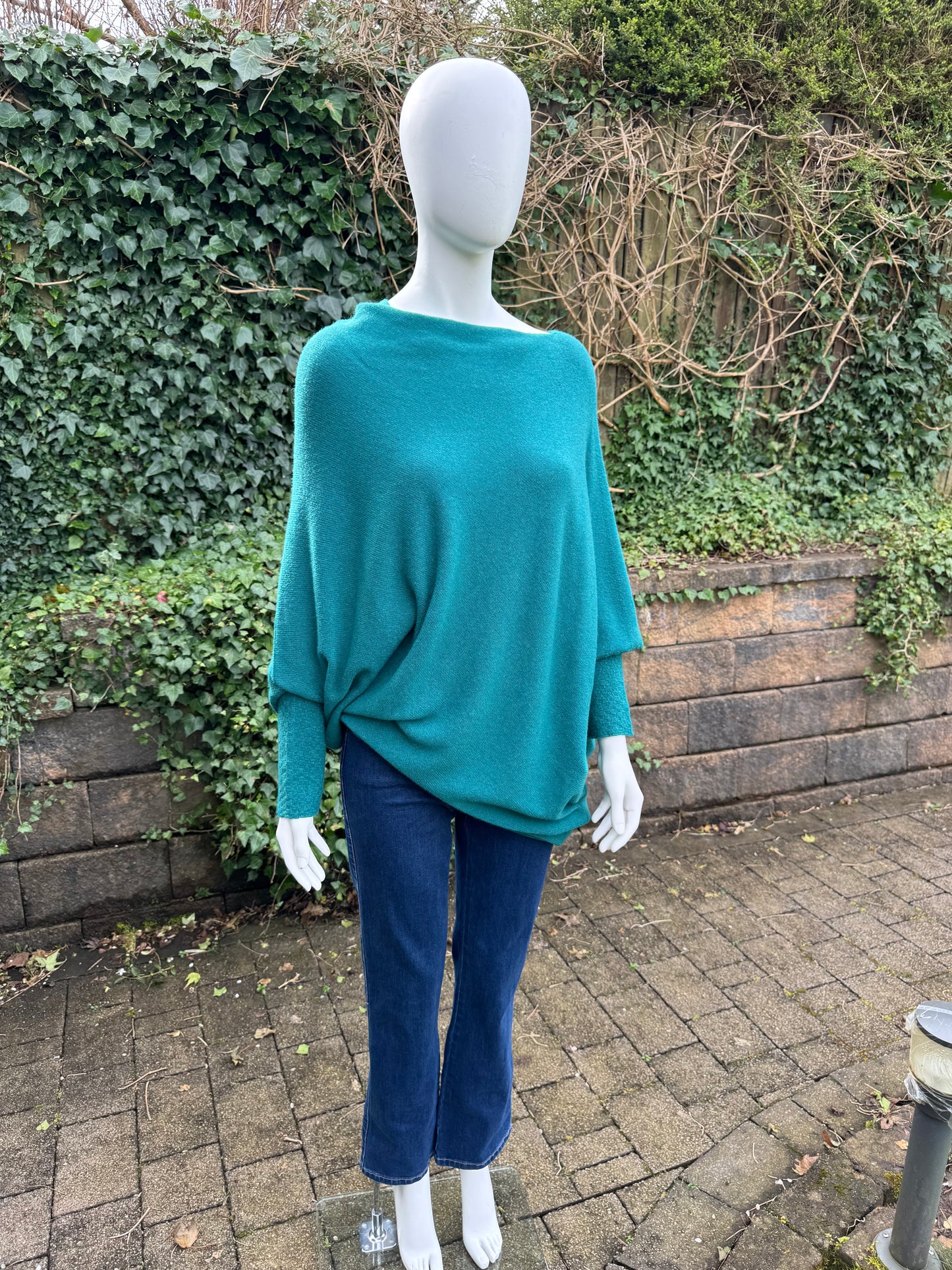Asymmetrical Jumper with Waffle Sleeve