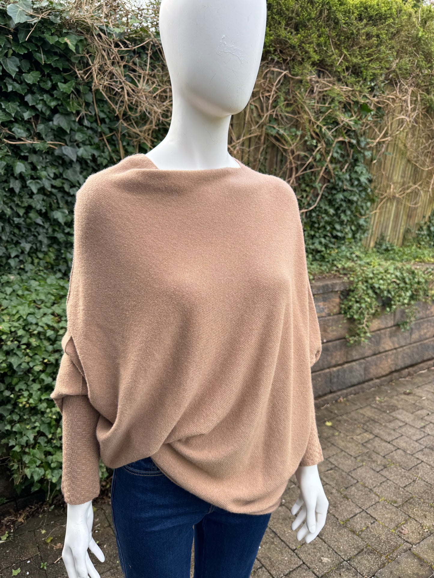 Asymmetrical Jumper with Waffle Sleeve