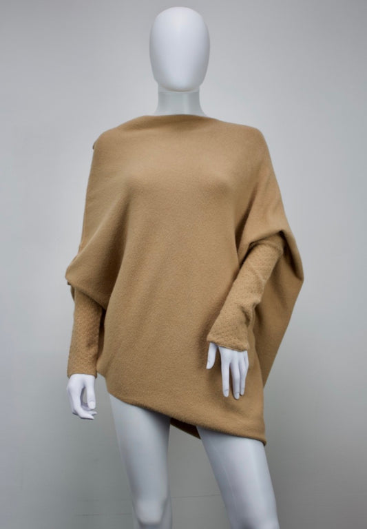 Asymmetrical Jumper with Waffle Sleeve