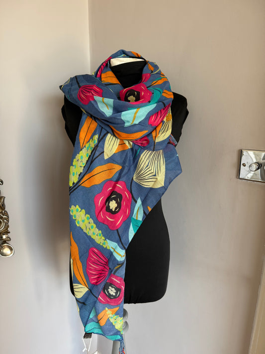 Large Square Tassel Floral Scarf