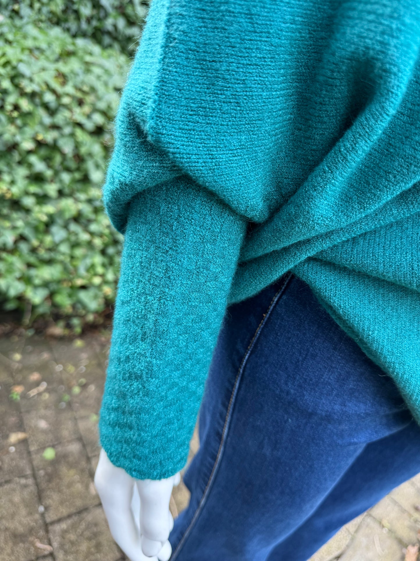 Asymmetrical Jumper with Waffle Sleeve