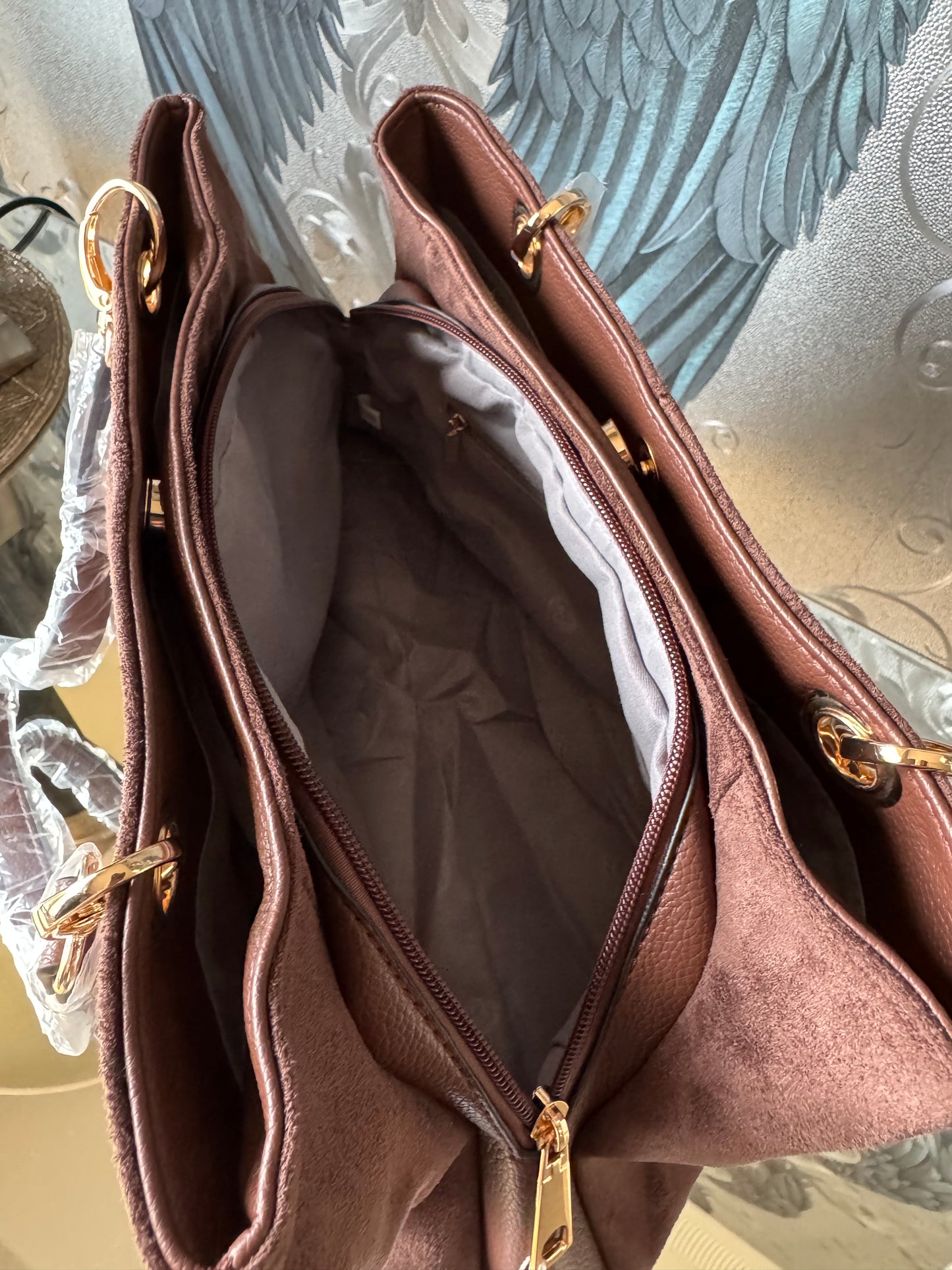 Vegan Suede Trio Handbag