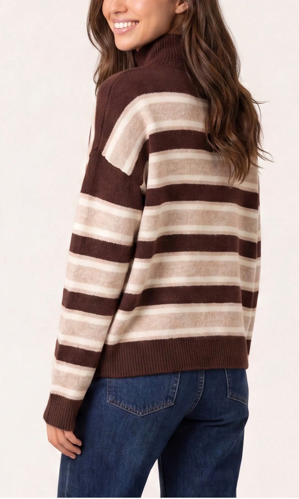 Brown and Beige Strip Zip Jumper